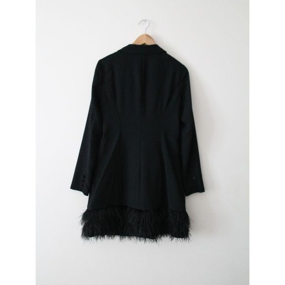 Parker Jax Blazer Dress with Faux Feather Trim Black Size 6 - Picture 4 of 9